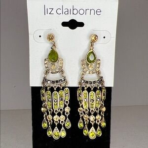 Liz Claiborne Gold-Tone Olive Green Chandelier Dangle Earrings